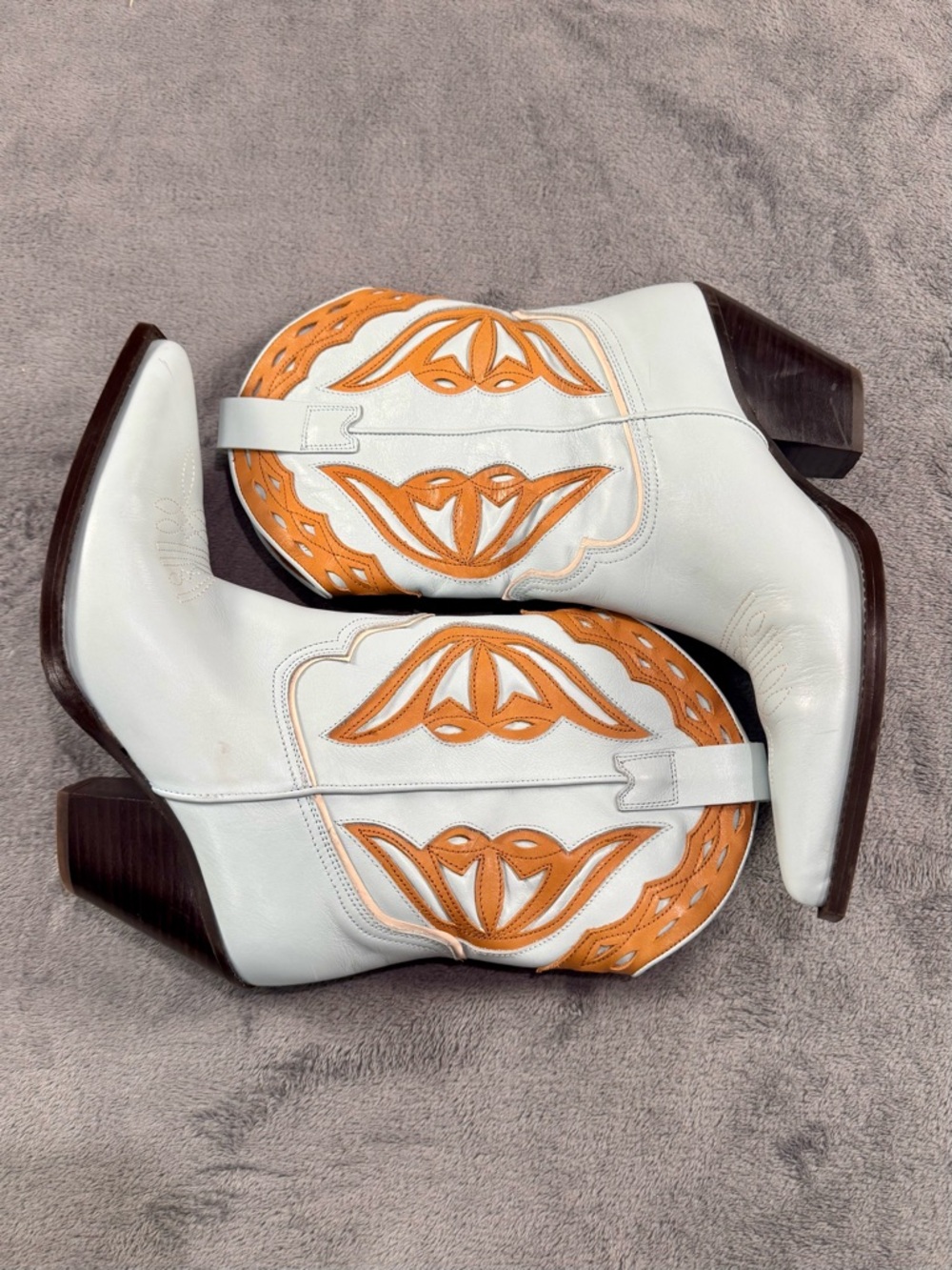 Toral Women’s Leather Western Boots- Light Blue and Tan Butterfly